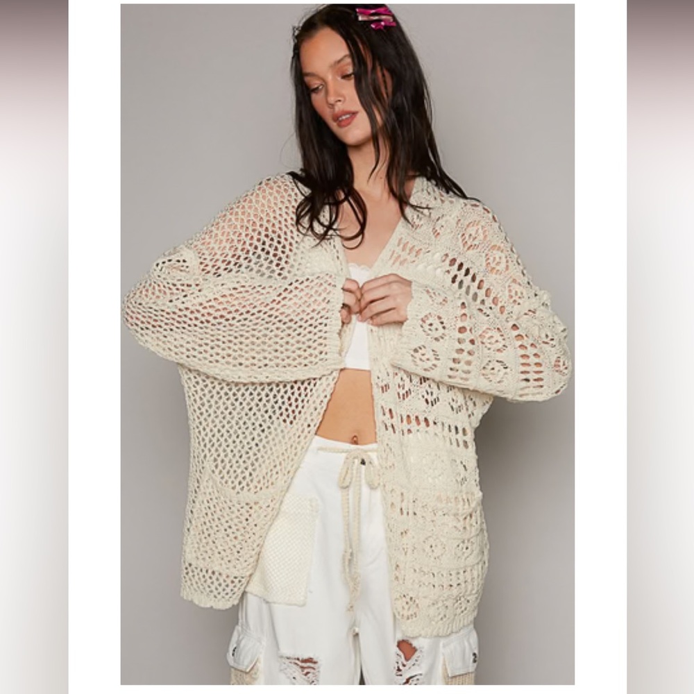 POL Contrasting Pattern Knitted Open Front Cardig… - image 2